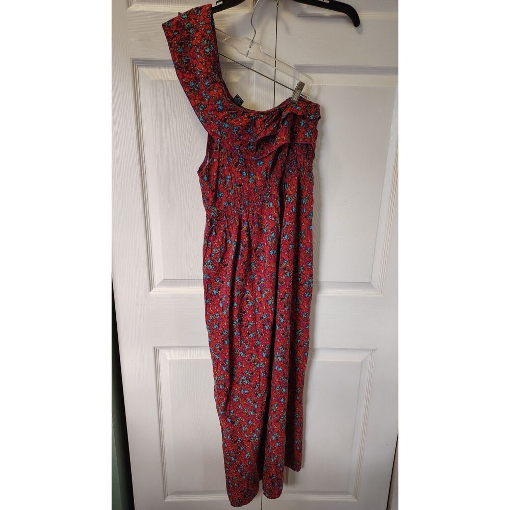 rue21 Boho Red Floral Print One-Shoulder Smocked Waistline Dress Large